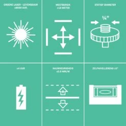 VONROC Kruislijnlaser – Groen – Zelfnivellerend – 18 Meter – Incl. Bevestigingsbeugel, Opbergtas -Makita || Merkloos || Stanley Verkoopwinkel 1200x1200 808