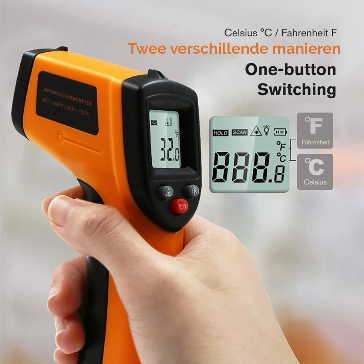 Merkloos Infrarood Warmtemeter | Draadloze Temperatuurmeter, -50 Tot 380 Graden Celcius 2 Merkloos Infrarood Warmtemeter | Draadloze Temperatuurmeter, -50 Tot 380 Graden Celcius - Afbeelding 2