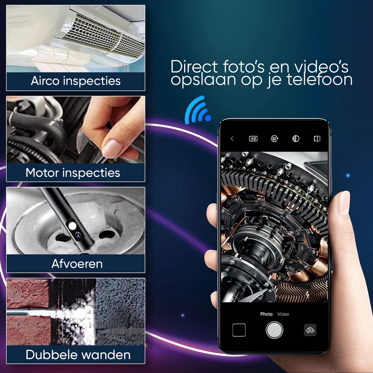 Webvision Inspectiecamera Dubbele Lens 5M – Endoscoop – Inspectie Camera – Endoscoop Camera – Voor Android/IOS - IP68 Waterdicht - 1080P HD 4 Webvision Inspectiecamera Dubbele Lens 5M – Endoscoop – Inspectie Camera – Endoscoop Camera – Voor Android/IOS - IP68 Waterdicht - 1080P HD - Afbeelding 4