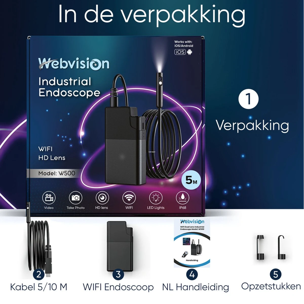 Webvision Inspectiecamera Dubbele Lens 5M – Endoscoop – Inspectie Camera – Endoscoop Camera – Voor Android/IOS - IP68 Waterdicht - 1080P HD 5 Webvision Inspectiecamera Dubbele Lens 5M – Endoscoop – Inspectie Camera – Endoscoop Camera – Voor Android/IOS - IP68 Waterdicht - 1080P HD - Afbeelding 5
