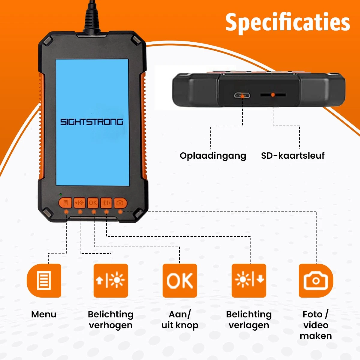 Sightstrong Inspectiecamera Met Scherm 5M - 1080P HD - 4.3 Inch LCD Scherm - Incl. 32GB SD-Kaart- IP67 Waterdicht - LED Verlichting - Endoscoop - Inspectie Camera 5 Sightstrong Inspectiecamera Met Scherm 5M - 1080P HD - 4.3 Inch LCD Scherm - Incl. 32GB SD-Kaart- IP67 Waterdicht - LED Verlichting - Endoscoop - Inspectie Camera - Afbeelding 5