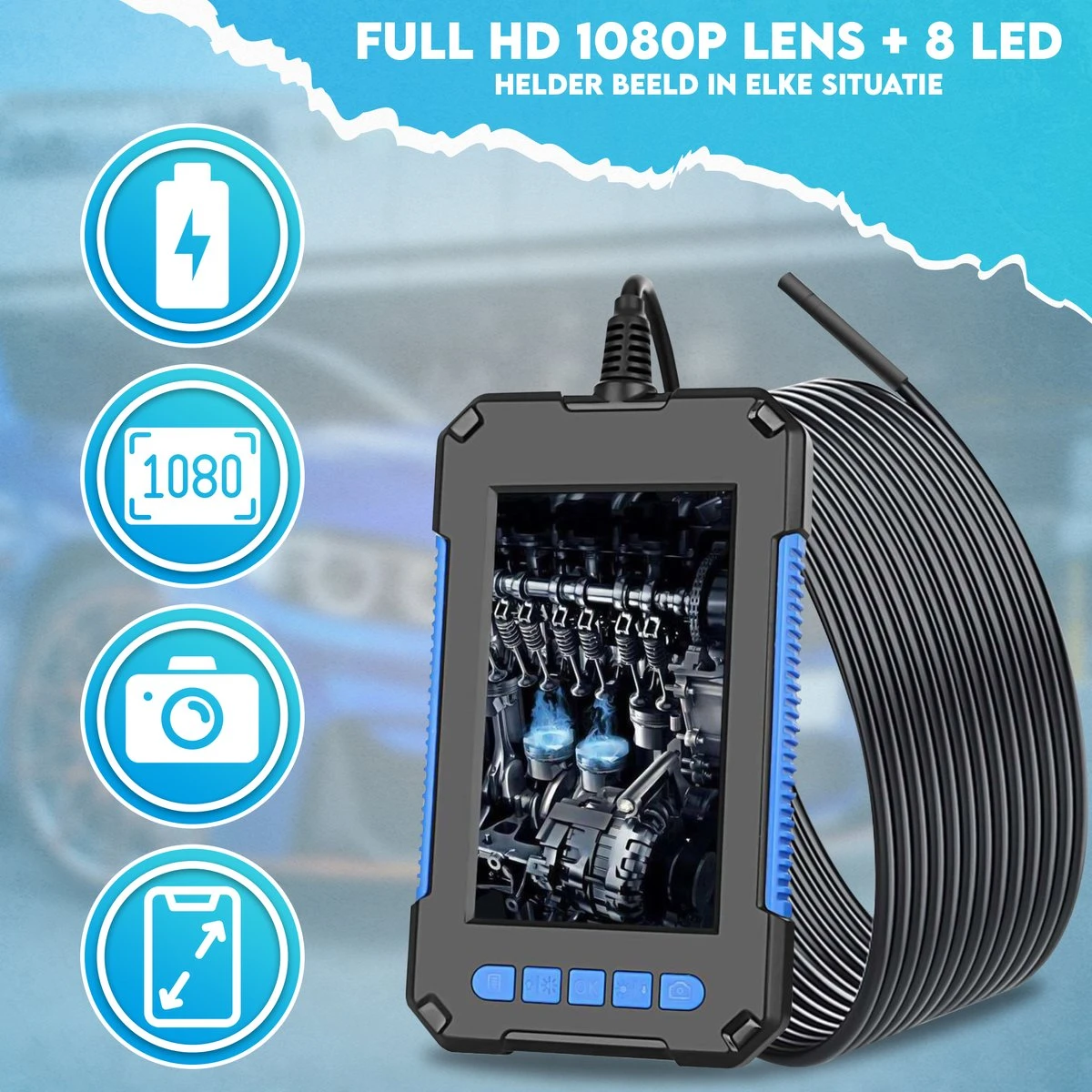 Looki Endoscoop Met Scherm 5M + GRATIS 32GB SD-kaart - Inspectie Camera – 1080P LED Verlichting – 4.3 Inch Scherm – 8 Mm Dik - IP67 Waterdicht 6 Looki Endoscoop Met Scherm 5M + GRATIS 32GB SD-kaart - Inspectie Camera – 1080P LED Verlichting – 4.3 Inch Scherm – 8 Mm Dik - IP67 Waterdicht - Afbeelding 6