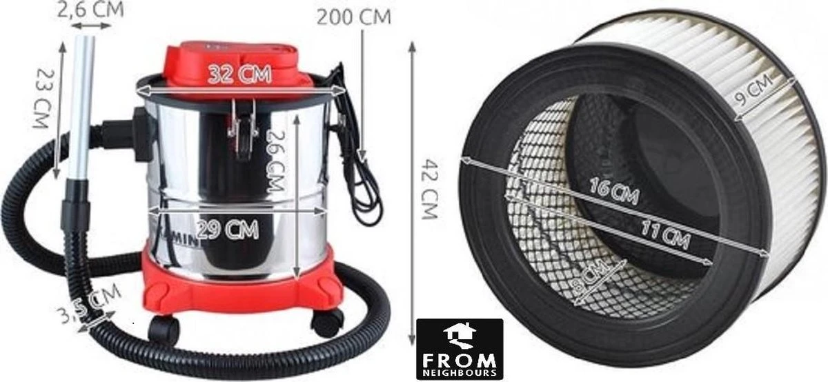 Kaminer - Aszuiger - 20L - 1200W - Openhaard - Stofzuiger - Pellet Aszuiger 2 Kaminer - Aszuiger - 20L - 1200W - Openhaard - Stofzuiger - Pellet Aszuiger - Afbeelding 2