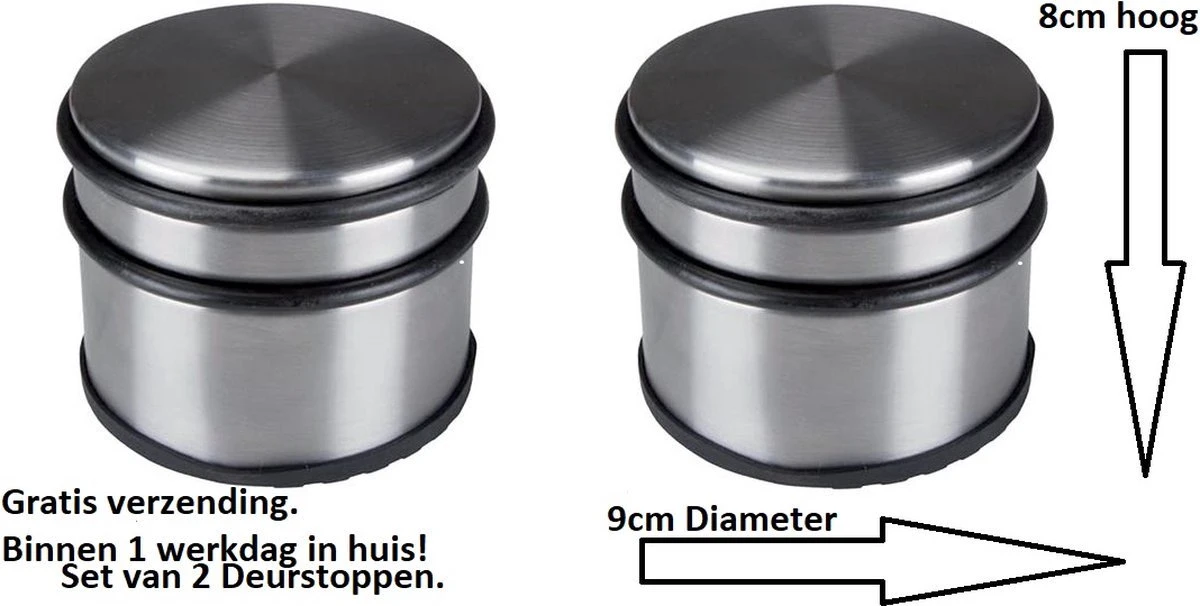 Perel Deurstopper - 2 Stuks - 9x7,5 Cm - Metaal, Chroom 1 Perel Deurstopper - 2 Stuks - 9x7,5 Cm - Metaal, Chroom