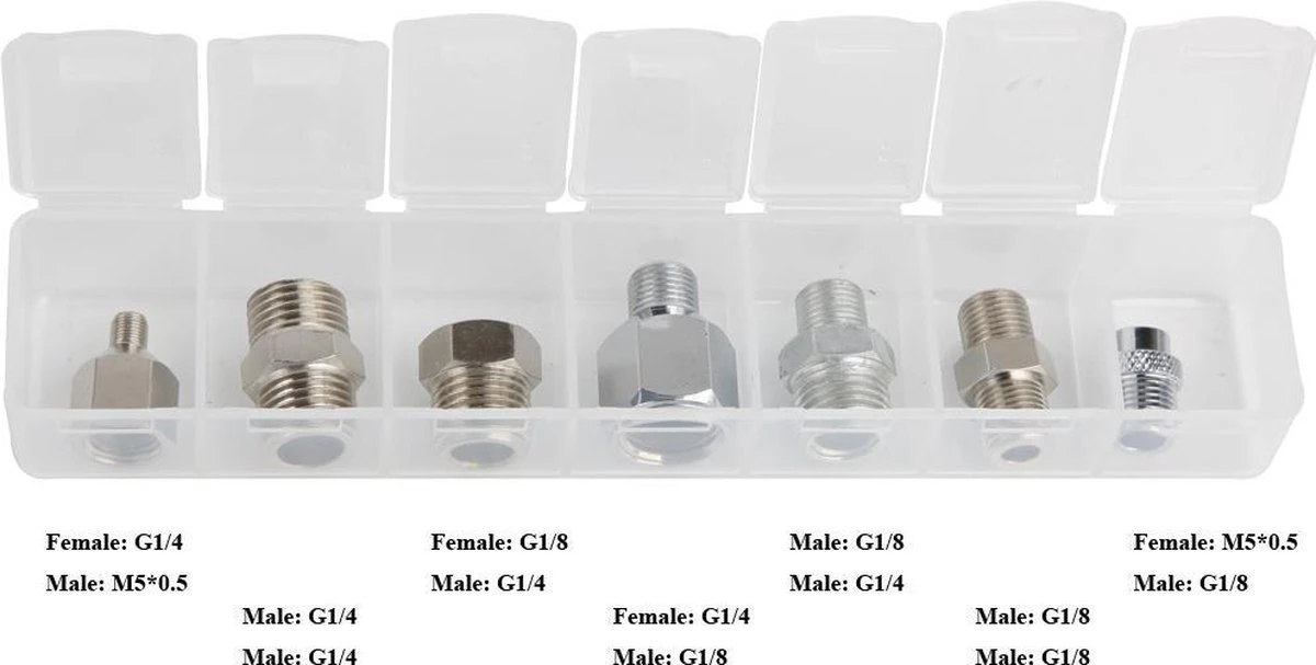 Fengda Airbrush-adapter 7-delige Slangadapterset Airbrush-connector Met Schroefdraad Voor Het Aansluiten Van Airbrush En Luchtcompressor 2 Fengda Airbrush-adapter 7-delige Slangadapterset Airbrush-connector Met Schroefdraad Voor Het Aansluiten Van Airbrush En Luchtcompressor - Afbeelding 2
