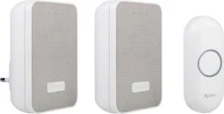 Byron DBY-22324 Draadloze Deurbel - 2 Ontvangers - 1 Ontvanger Met Stekker 1 Ontvanger Op Batterijen - Waterdicht - Wit - 150m Bereik - 85dB - 16 Melodieën - Met Mesh Afwerking En Visueel Signaal