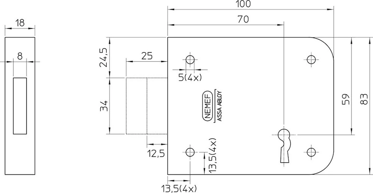 Nemef 91/11 - Opleg Deurslot - Voor Buiten - En Binnendeuren - Doornmaat 70mm - Met Sluitplaat - Met 2 Sleutels 5 Nemef 91/11 - Opleg Deurslot - Voor Buiten - En Binnendeuren - Doornmaat 70mm - Met Sluitplaat - Met 2 Sleutels - Afbeelding 5