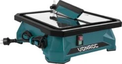 VONROC Tegelzaag 650W –Waterkoeling – Incl. 180mm Diamant Zaagblad, Parallelgeleider En Verstekgeleider