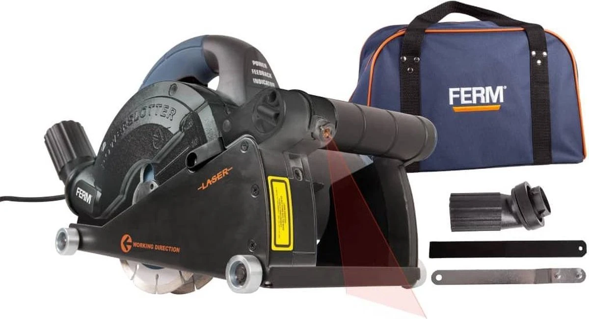 FERM WSM1008 Muurfrees - Freesmachine - 1600W - Met 2 Diamantschijven 150mm - Laser - Stofzuigadapter - Canvas Opbergtas 7 FERM WSM1008 Muurfrees - Freesmachine - 1600W - Met 2 Diamantschijven 150mm - Laser - Stofzuigadapter - Canvas Opbergtas - Afbeelding 7