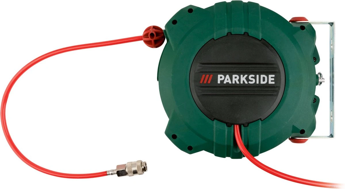 PARKSIDE Perslucht Slanghaspel - 10 M / Aansluitslang Compressor: 3 M - Met Automatisch Oprolsysteem - Werkdruk: Max. 10 Bar 1 PARKSIDE Perslucht Slanghaspel - 10 M / Aansluitslang Compressor: 3 M - Met Automatisch Oprolsysteem - Werkdruk: Max. 10 Bar
