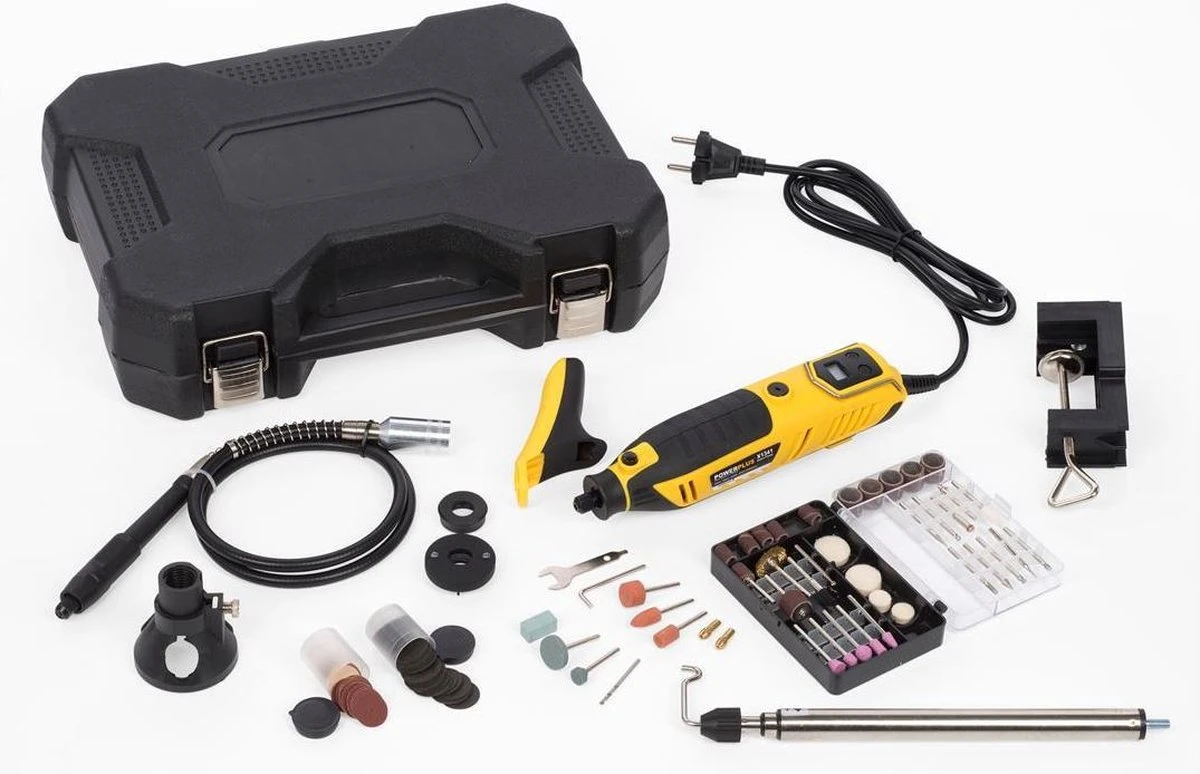 Powerplus POWX1341 Roterende Multitool - Multifunctioneel Gereedschap - 200W - Roterend - Variabele Snelheid - Digitale Display - Incl. Statief, Flexibele As, 2 Opzetstukken, 126 Accessoires En Gereedschapskoffer 8 Powerplus POWX1341 Roterende Multitool - Multifunctioneel Gereedschap - 200W - Roterend - Variabele Snelheid - Digitale Display - Incl. Statief, Flexibele As, 2 Opzetstukken, 126 Accessoires En Gereedschapskoffer - Afbeelding 8