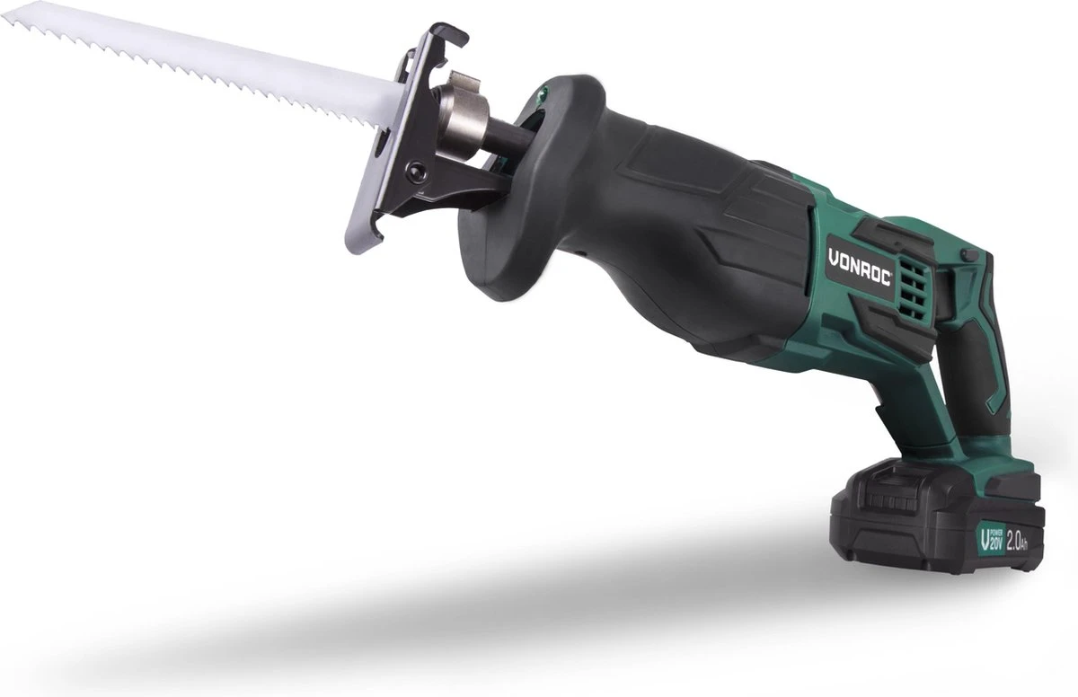 VONROC Accu Reciprozaag – VPower 20V – Incl. 2x 2.0Ah Accu, Sneloplader, Zaagbladen & Opbergtas 2 VONROC Accu Reciprozaag – VPower 20V – Incl. 2x 2.0Ah Accu, Sneloplader, Zaagbladen & Opbergtas - Afbeelding 2