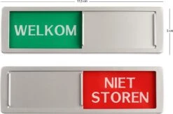 Welkom - Niet Storen Schuifbordje - Hoge Kwaliteit - Aluminium Look - 17,5 Cm X 5 Cm X 0,6 Cm - Promessa Design Schuifborden.