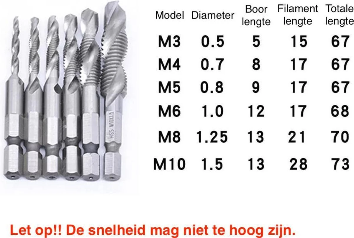 Merkloos 6-delig Boortap Set - Bit Boor Tap En Verzinken Set Gemaakt Van HSS - Gereedschap Boormachine M3-M10 - Schroefdraad Snijden - Combi Boortap - Gaten Boren - Incl. Klein Opbergdoosje 6 Merkloos 6-delig Boortap Set - Bit Boor Tap En Verzinken Set Gemaakt Van HSS - Gereedschap Boormachine M3-M10 - Schroefdraad Snijden - Combi Boortap - Gaten Boren - Incl. Klein Opbergdoosje - Afbeelding 6