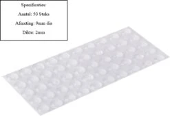 FSW-Products - 50 Stuks - Siliconen Buffers - 9mm Dia - 2mm Dik - Schokdempers - Zelfklevend - Deurbuffer - Deurstopper - Ladekast - Closetbuffer - Glazen Tafel - Meubelonderzetter - Stootdoppen - Geluidsdempers - WC Buffer - Toilet - Transparant