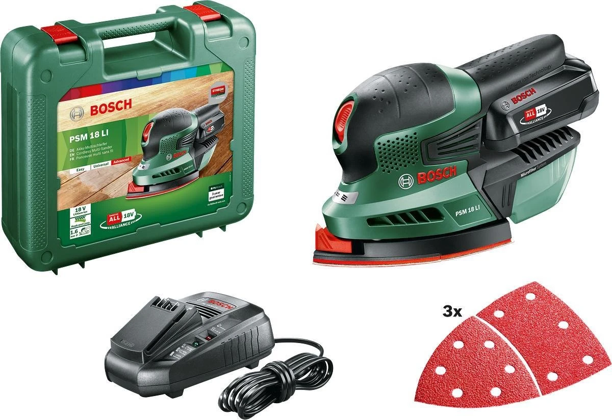 Bosch PSM 18 LI Multischuurmachine - Met 1 X 18 V Accu En Lader 1 Bosch PSM 18 LI Multischuurmachine - Met 1 X 18 V Accu En Lader