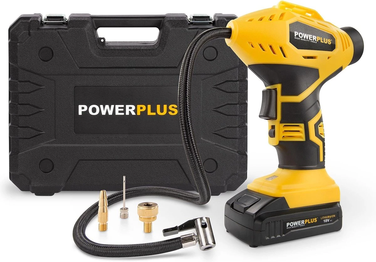 Powerplus POWX1700 Accu Compressor - Luchtcompressor - 18V - 8 Bar - Incl. 1 X 1,5Ah Accu, Lader, Koffer En Accessoires 5 Powerplus POWX1700 Accu Compressor - Luchtcompressor - 18V - 8 Bar - Incl. 1 X 1,5Ah Accu, Lader, Koffer En Accessoires - Afbeelding 5