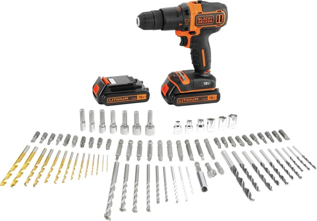 Black & Decker BLACK+DECKER BDC718AS2F-QW Klopboormachine - 18V - Incl. 2 Accu’s - 80 Accessoires 6 Black & Decker BLACK+DECKER BDC718AS2F-QW Klopboormachine - 18V - Incl. 2 Accu’s - 80 Accessoires - Afbeelding 6
