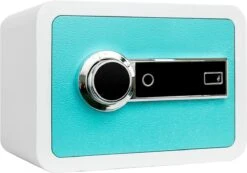 Fichero® Elektronische Kluis Met Vingerafdruk En Wachtwoord - Digitaal Touchscreen - Met Alarmsysteem En 4 Instellingen Voor Openen - Hip En Modern Design - Turquoise Blauw Wit