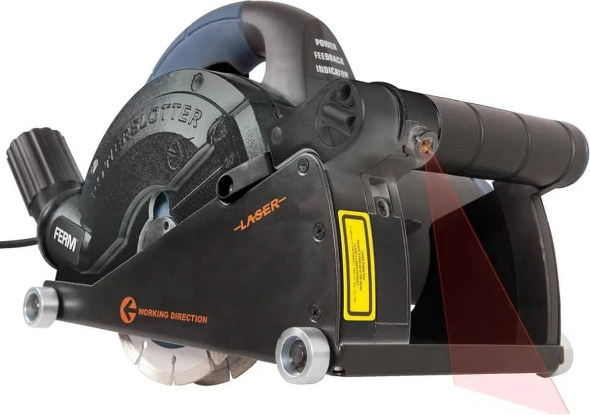 FERM WSM1008 Muurfrees - Freesmachine - 1600W - Met 2 Diamantschijven 150mm - Laser - Stofzuigadapter - Canvas Opbergtas 2 FERM WSM1008 Muurfrees - Freesmachine - 1600W - Met 2 Diamantschijven 150mm - Laser - Stofzuigadapter - Canvas Opbergtas - Afbeelding 2