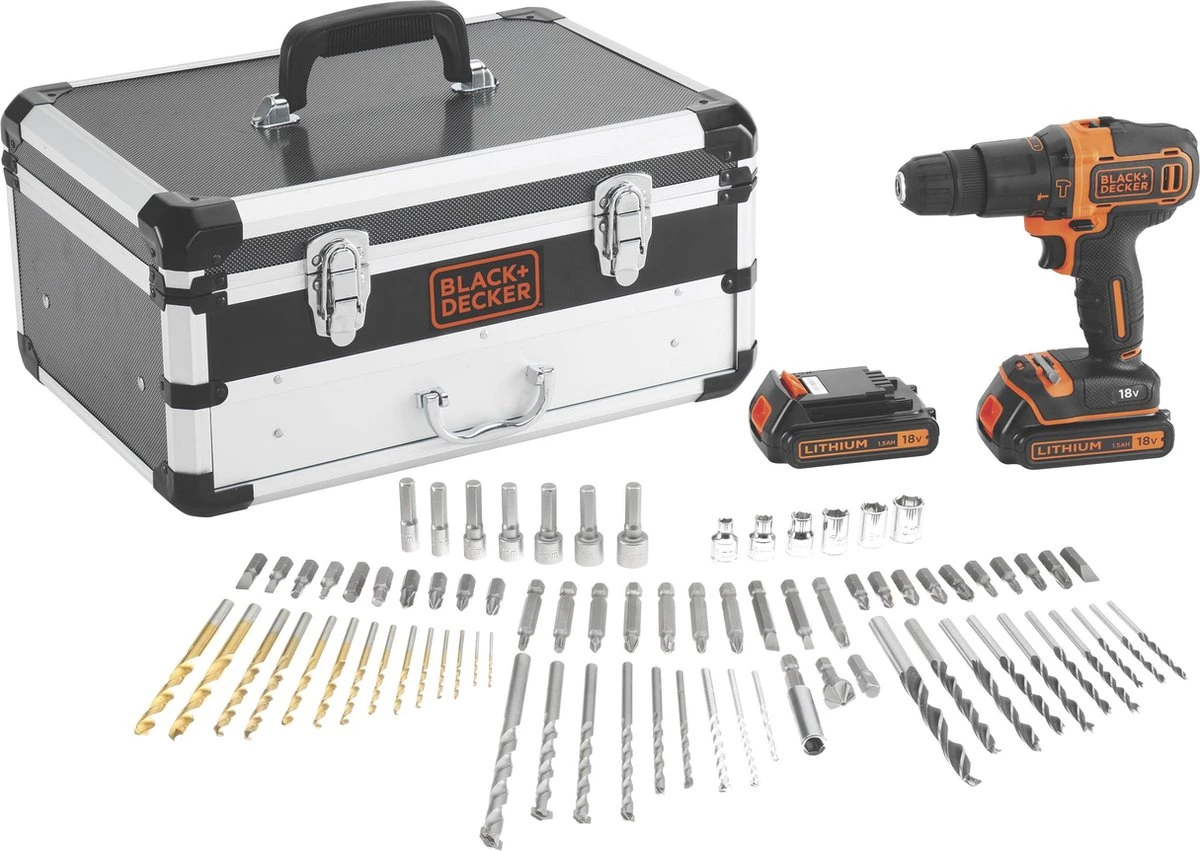 Black & Decker BLACK+DECKER BDC718AS2F-QW Klopboormachine - 18V - Incl. 2 Accu’s - 80 Accessoires 2 Black & Decker BLACK+DECKER BDC718AS2F-QW Klopboormachine - 18V - Incl. 2 Accu’s - 80 Accessoires - Afbeelding 2