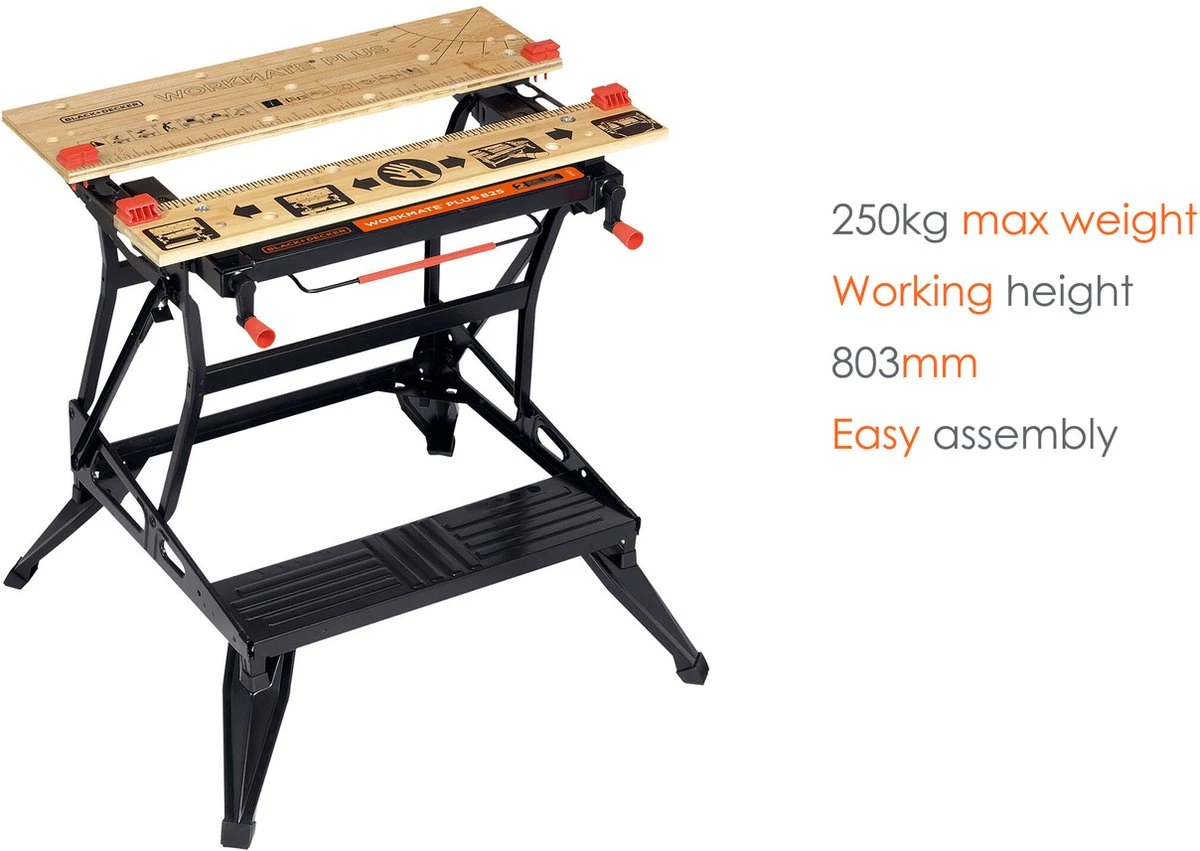 Black & Decker BLACK+DECKER WM825-XJ Workmate/opvouwbare Werkbank - 2 Werkhoogtes – Tot 250kg 2 Black & Decker BLACK+DECKER WM825-XJ Workmate/opvouwbare Werkbank - 2 Werkhoogtes – Tot 250kg - Afbeelding 2