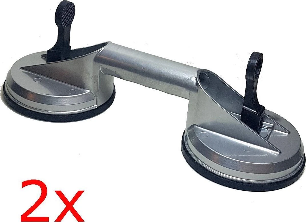 2x Aluminium Dubbele Glasdrager Tegelzuignap - Vacuüm - 100 Kg - Handgreep 1 2x Aluminium Dubbele Glasdrager Tegelzuignap - Vacuüm - 100 Kg - Handgreep