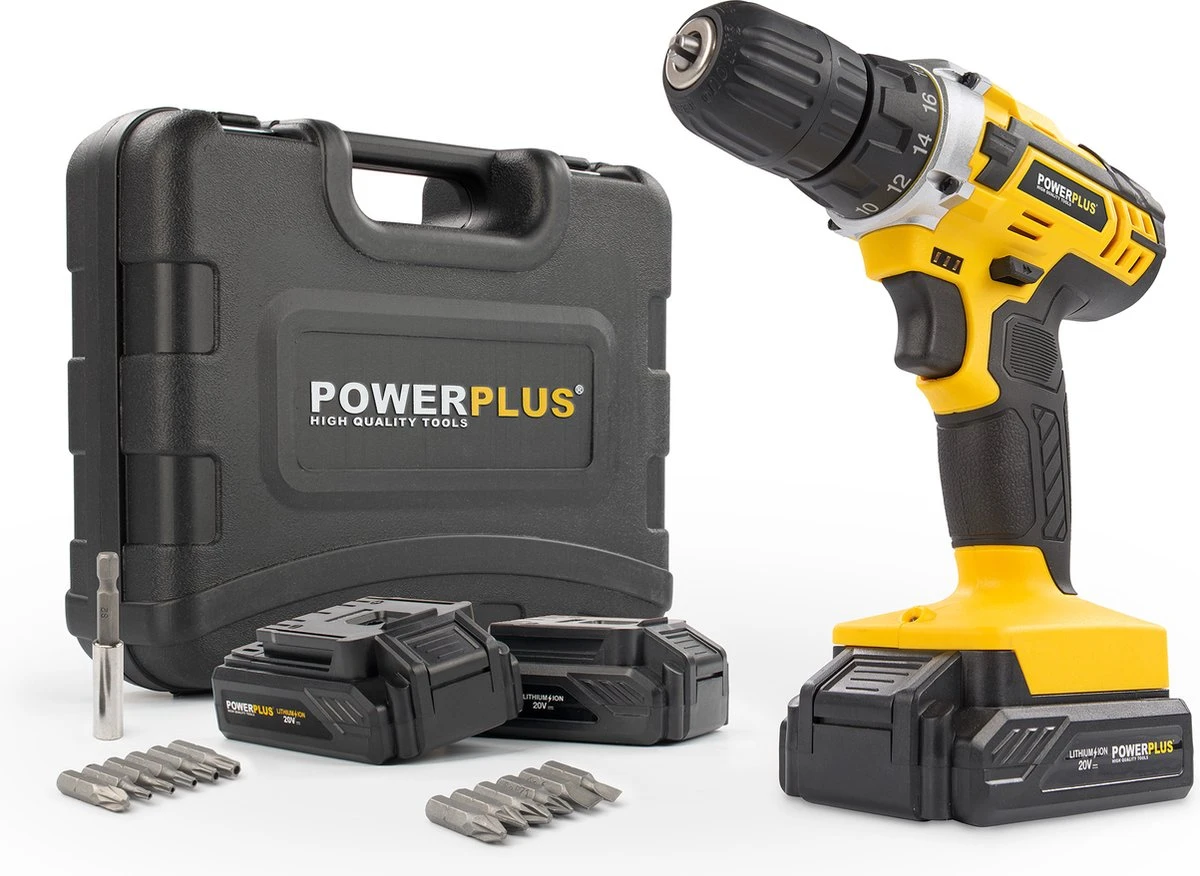 Powerplus POWX00501 Accu Boormachine - Schroefboormachine - Boormachine Accu - Accu Schroevendraaier - 20V - Incl. 3 X 20V Li-ion Accu's, Lader En 12-delige Gereedschapskoffer Met Schroefbits - Voor Hout, Steen En Metaal 1 Powerplus POWX00501 Accu Boormachine - Schroefboormachine - Boormachine Accu - Accu Schroevendraaier - 20V - Incl. 3 X 20V Li-ion Accu's, Lader En 12-delige Gereedschapskoffer Met Schroefbits - Voor Hout, Steen En Metaal