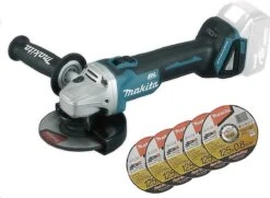 Makita DGA504ZX1 18V Haakse Slijper 125mm Type II Body + 6 Slijpschijven En Extra Beschermkap
