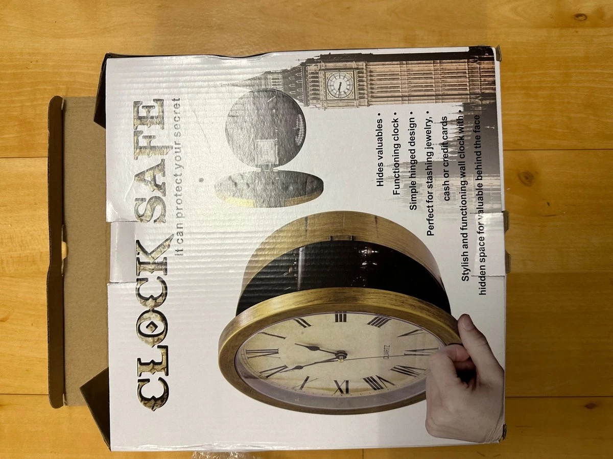 Geheime Kluis In Klok Goudkleurig - Klokkluis - Safe Wall Clock 2 Geheime Kluis In Klok Goudkleurig - Klokkluis - Safe Wall Clock - Afbeelding 2