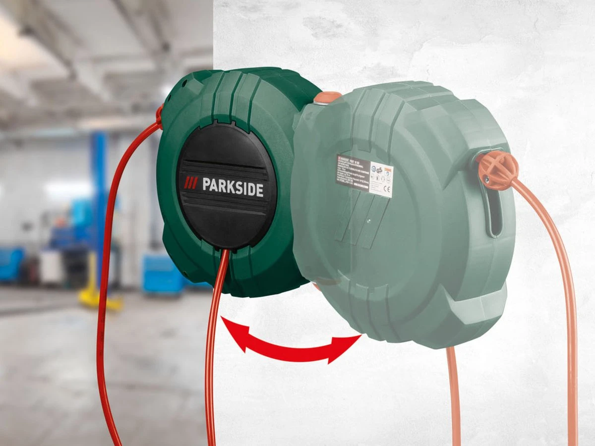 PARKSIDE Perslucht Slanghaspel - 10 M / Aansluitslang Compressor: 3 M - Met Automatisch Oprolsysteem - Werkdruk: Max. 10 Bar 4 PARKSIDE Perslucht Slanghaspel - 10 M / Aansluitslang Compressor: 3 M - Met Automatisch Oprolsysteem - Werkdruk: Max. 10 Bar - Afbeelding 4