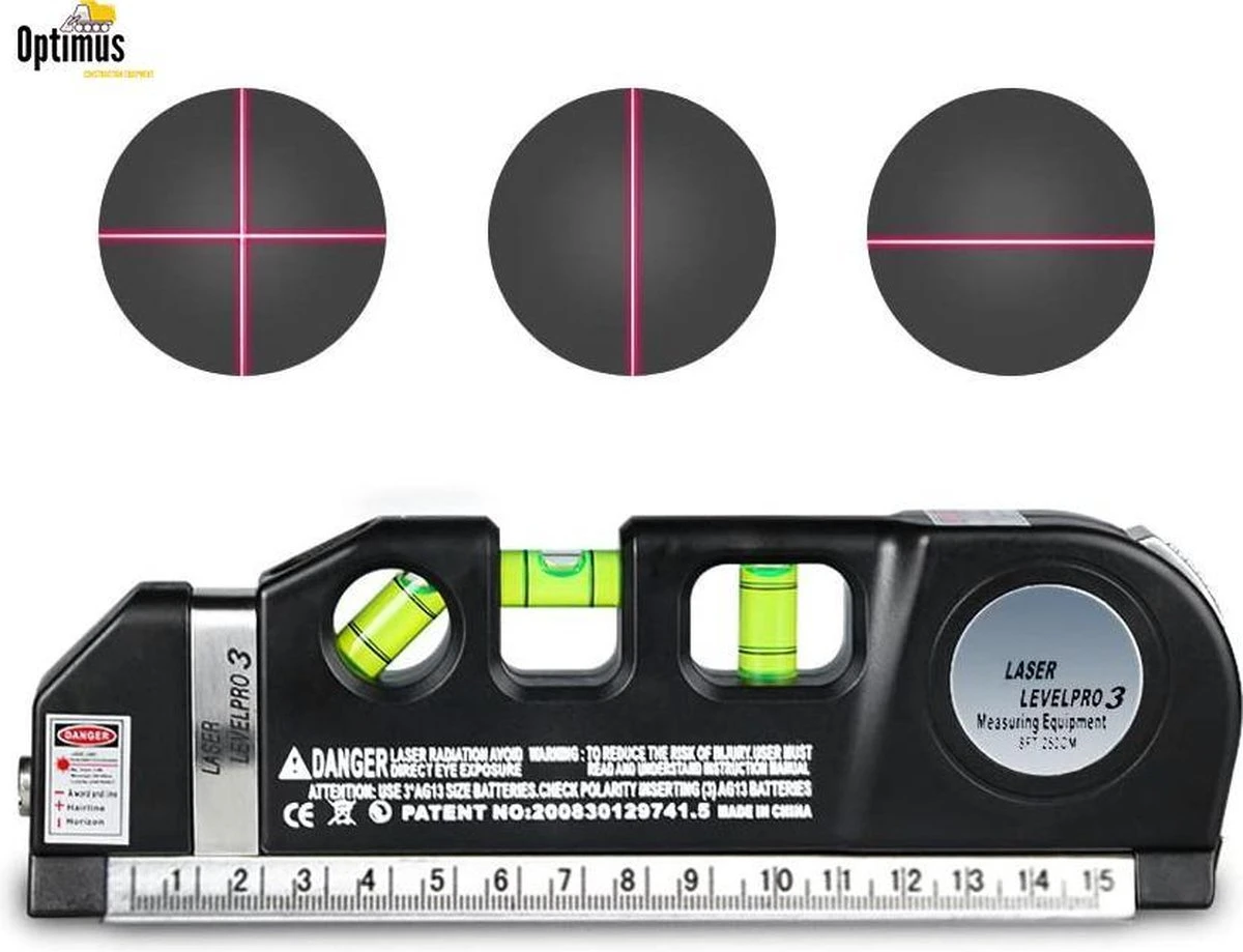 Optimus Professionele 4-in-1 Laser Waterpas - Incl. Batterij - Kruislijnlaser - Lijnlaser Waterpas - Zelfnivellerende - Rolmaat, Liniaal & Waterpas 6 Optimus Professionele 4-in-1 Laser Waterpas - Incl. Batterij - Kruislijnlaser - Lijnlaser Waterpas - Zelfnivellerende - Rolmaat, Liniaal & Waterpas - Afbeelding 6