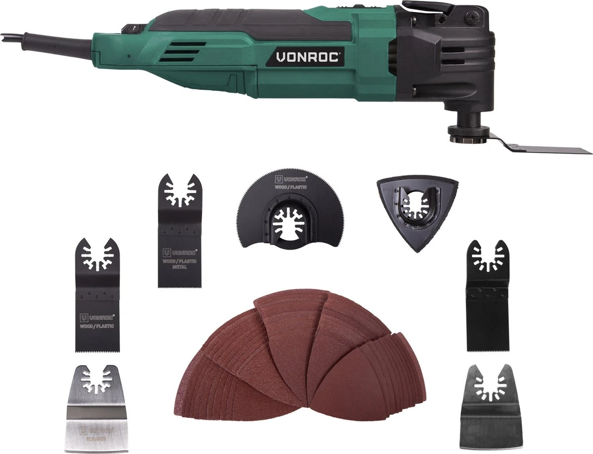 VONROC Oscillerende Multitool – 300W – Snelwisselsysteem, Variabele Snelheid – Incl. 61 Accessoires 1 VONROC Oscillerende Multitool – 300W – Snelwisselsysteem, Variabele Snelheid – Incl. 61 Accessoires