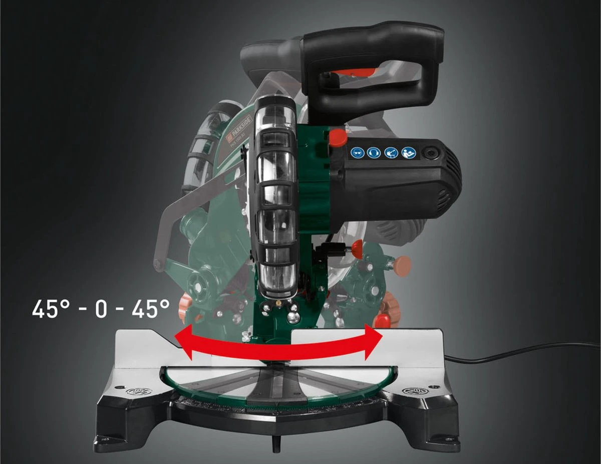 Parkside Afkortzaag En Verstekzaag 1500W - Toerental: 0 - 5000 Tpm - Verstekhoek: -45 - 45° - Traploos Kantelbare Zaagkop - Eenvoudig Te Bevestigen Stofzak - Laser Voor Verhoogde Snijprecisie - 5 Parkside Afkortzaag En Verstekzaag 1500W - Toerental: 0 - 5000 Tpm - Verstekhoek: -45 - 45° - Traploos Kantelbare Zaagkop - Eenvoudig Te Bevestigen Stofzak - Laser Voor Verhoogde Snijprecisie - - Afbeelding 5