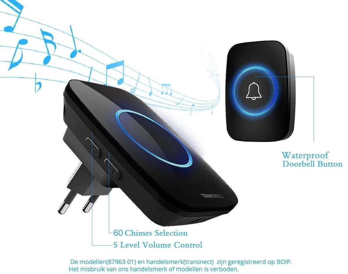 Draadloze Deurbel Met 3 Ontvangers - 5 Volume/60 Melodie - IP44 Waterdicht - Batterij Van 5 Jaar 5 Draadloze Deurbel Met 3 Ontvangers - 5 Volume/60 Melodie - IP44 Waterdicht - Batterij Van 5 Jaar - Afbeelding 5