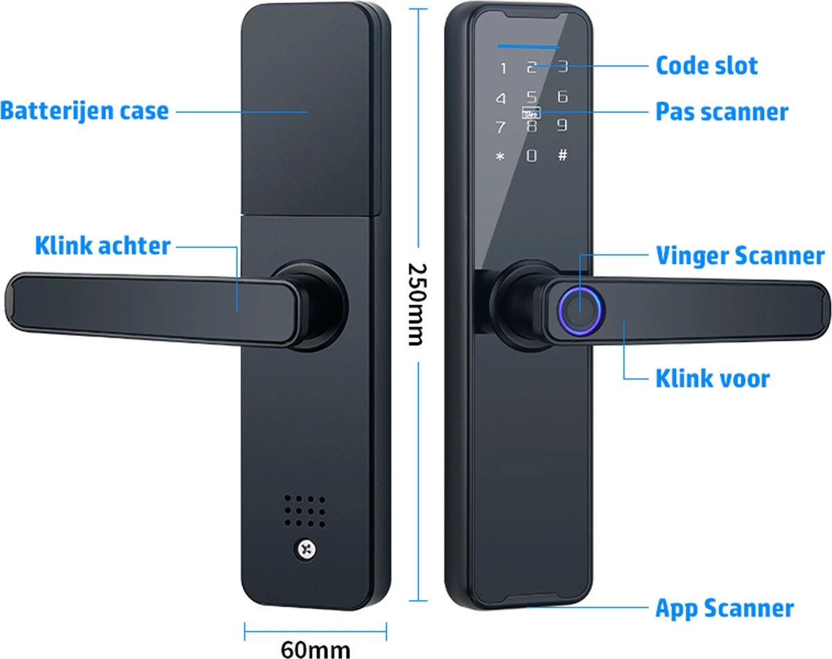 Merkloos Flient Smart Doorlock - Slimme Deurslot - Deurklink Met Vingerafdruk - Met APP & WiFi - BlueTooth - Kantoor Slot - Zwart - Anti Inbraak - TT LockApp 3 Merkloos Flient Smart Doorlock - Slimme Deurslot - Deurklink Met Vingerafdruk - Met APP & WiFi - BlueTooth - Kantoor Slot - Zwart - Anti Inbraak - TT LockApp - Afbeelding 3