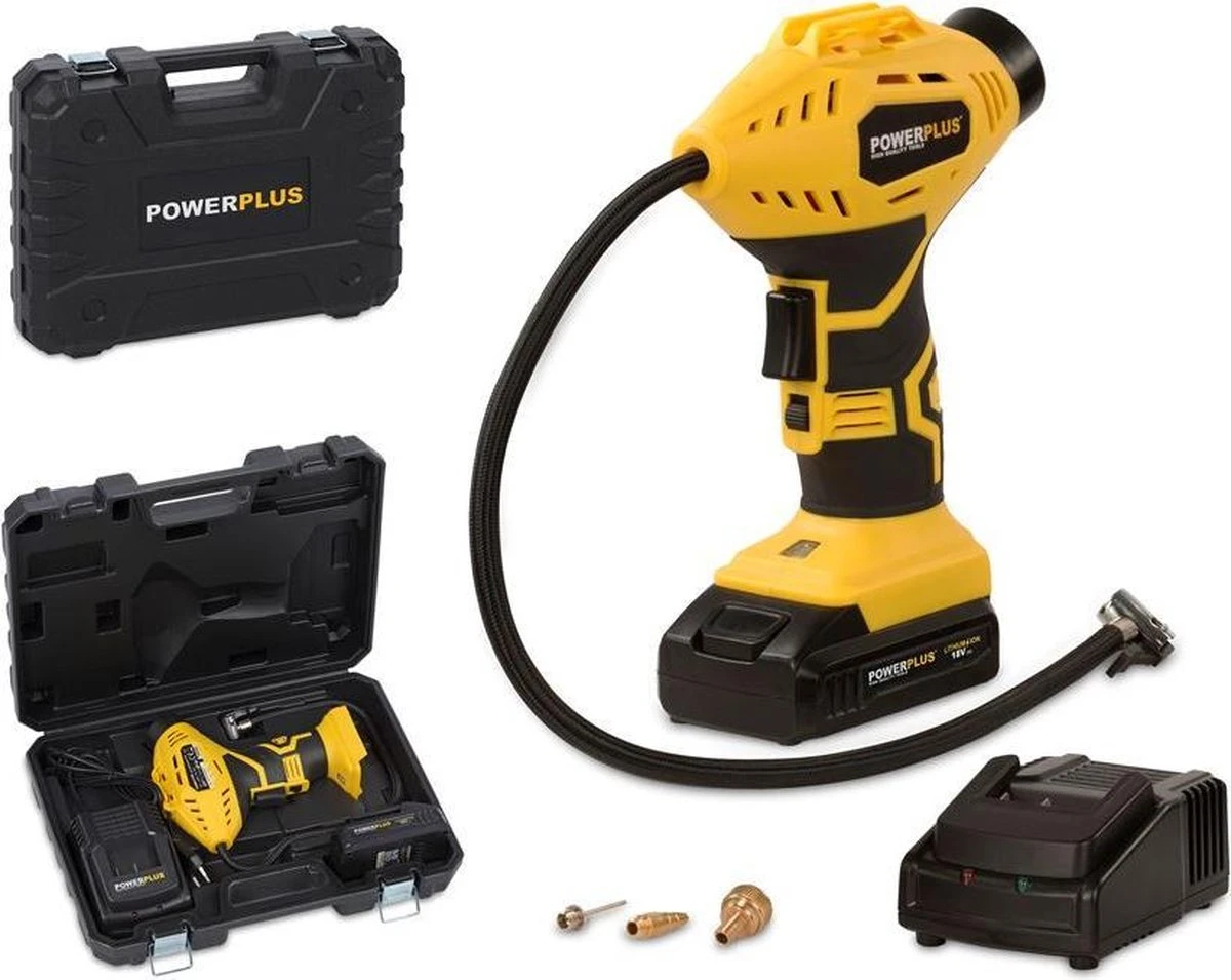 Powerplus POWX1700 Accu Compressor - Luchtcompressor - 18V - 8 Bar - Incl. 1 X 1,5Ah Accu, Lader, Koffer En Accessoires 11 Powerplus POWX1700 Accu Compressor - Luchtcompressor - 18V - 8 Bar - Incl. 1 X 1,5Ah Accu, Lader, Koffer En Accessoires - Afbeelding 11