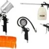 Wolpertech Compressor Accessoires 5 Stuks - Pneumatische Bandenpomp / Bandenvulpomp / Bandenvulpistool - Luchtdrukpistool / Blaaspistool - Verfspuit Bovenbeker - Vloeistofspuit - Spiraalslang 5 Meter