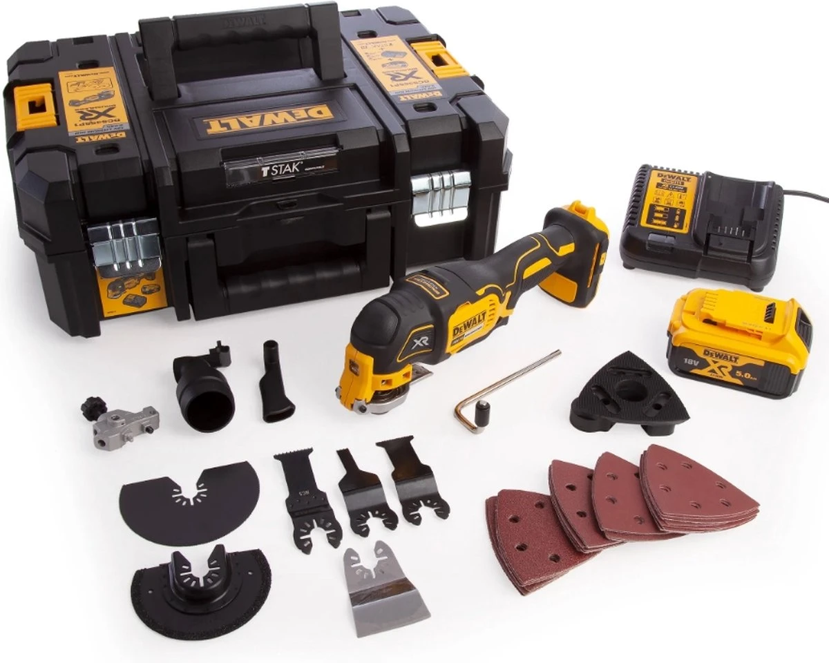 DeWalt DCS355P1 18V Li-Ion Oscillerende Multitool Set | 5.0Ah Li-ion - Geleverd Met 1x Accu 1 DeWalt DCS355P1 18V Li-Ion Oscillerende Multitool Set | 5.0Ah Li-ion - Geleverd Met 1x Accu