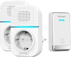 Tecknet Deurbel - Deurbelset - Twee Ontvangers - Draadloos - Duurzame Zender Zonder Batterijen - Wit