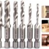 Merkloos 6-delig Boortap Set - Bit Boor Tap En Verzinken Set Gemaakt Van HSS - Gereedschap Boormachine M3-M10 - Schroefdraad Snijden - Combi Boortap - Gaten Boren - Incl. Klein Opbergdoosje