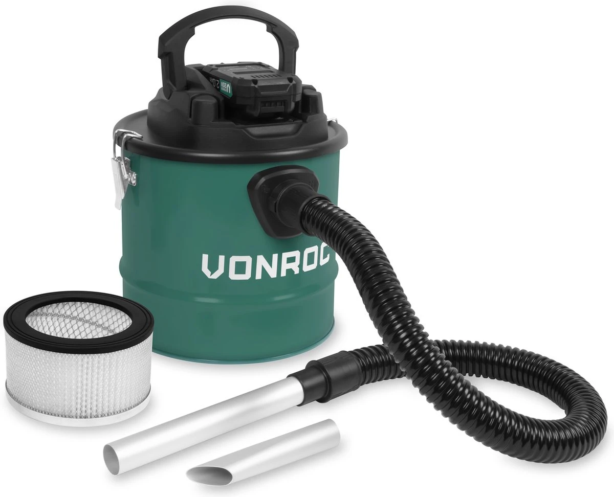VONROC Accu Aszuiger VPower 20V – 12L Reservoir – HEPA-filter - Incl. 2.0Ah Accu En Snellader 1 VONROC Accu Aszuiger VPower 20V – 12L Reservoir – HEPA-filter - Incl. 2.0Ah Accu En Snellader