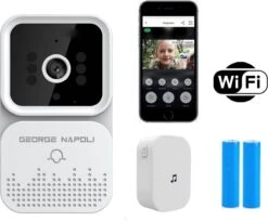 George Napoli Video Deurbel - Draadloze Deurbel – Deurbel Met Camera - WiFi Deurbel - Infrarood - USB C Oplaadbaar - Met Gong - Wit