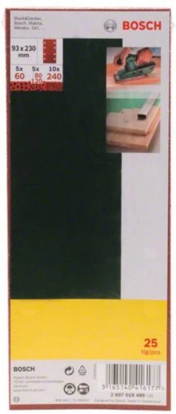 Bosch 25-delige Schuurbladenset Voor Vlakschuurmachines Geperforeerd 93 X 230 Mm - Korrel 60; 80; 120; 240 -Makita || Merkloos || Stanley Verkoopwinkel 509x1200