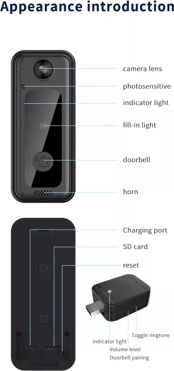 T Ring Video Deurbel (zwart) TR M3 V2 . Compleet Met Accu En Losse Bel. Incl. USB Adapter. Opslag Op Geheugen Kaart Van 32 Gb Mogelijk (niet Bij Geleverd) (Geen Abonnement Verplichting) Compatibel In Google Assistent En Amazone Alexa 3 T Ring Video Deurbel (zwart) TR M3 V2 . Compleet Met Accu En Losse Bel. Incl. USB Adapter. Opslag Op Geheugen Kaart Van 32 Gb Mogelijk (niet Bij Geleverd) (Geen Abonnement Verplichting) Compatibel In Google Assistent En Amazone Alexa - Afbeelding 3