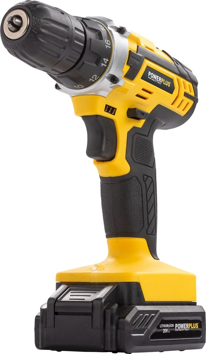 Powerplus POWX00501 Accu Boormachine - Schroefboormachine - Boormachine Accu - Accu Schroevendraaier - 20V - Incl. 3 X 20V Li-ion Accu's, Lader En 12-delige Gereedschapskoffer Met Schroefbits - Voor Hout, Steen En Metaal 2 Powerplus POWX00501 Accu Boormachine - Schroefboormachine - Boormachine Accu - Accu Schroevendraaier - 20V - Incl. 3 X 20V Li-ion Accu's, Lader En 12-delige Gereedschapskoffer Met Schroefbits - Voor Hout, Steen En Metaal - Afbeelding 2