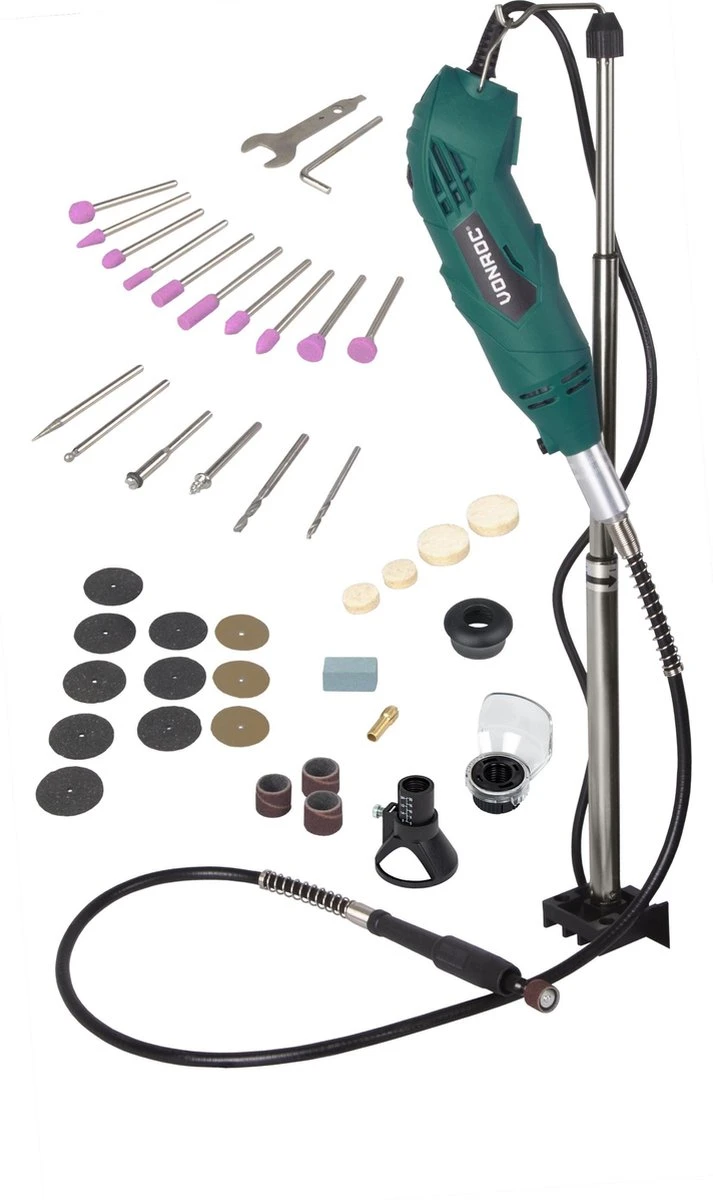 VONROC Multitool – Roterend – 160W – Incl. 40 Accessoires, 2 Opzetstukken, Flexibele As En Opbergtas 1 VONROC Multitool – Roterend – 160W – Incl. 40 Accessoires, 2 Opzetstukken, Flexibele As En Opbergtas