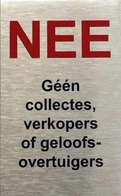 NEE Geen Collectes, Verkopers Of Geloofsovertuigers Sticker RVS - Bevestiging 3M Plakstrip - 80 Mm X 50 Mm X 1mm - Promessa-Design. -Makita || Merkloos || Stanley Verkoopwinkel 742x1200 5