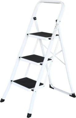 IVOL Huishoudtrap 3 Treden - Keukentrap Inklapbaar - Grijs - Antislip - Max. Hoogte 70.5 Cm