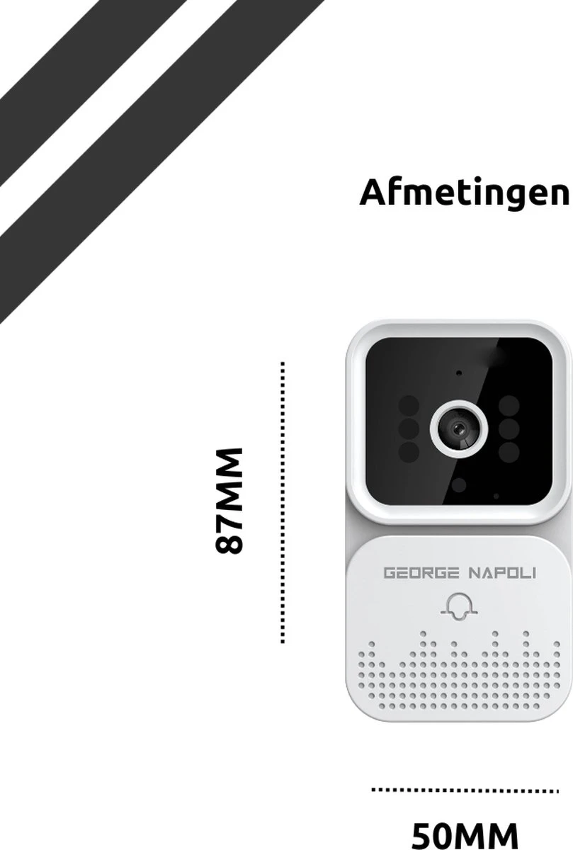 George Napoli Video Deurbel - Draadloze Deurbel – Deurbel Met Camera - WiFi Deurbel - Infrarood - USB C Oplaadbaar - Met Gong - Wit 9 George Napoli Video Deurbel - Draadloze Deurbel – Deurbel Met Camera - WiFi Deurbel - Infrarood - USB C Oplaadbaar - Met Gong - Wit - Afbeelding 9